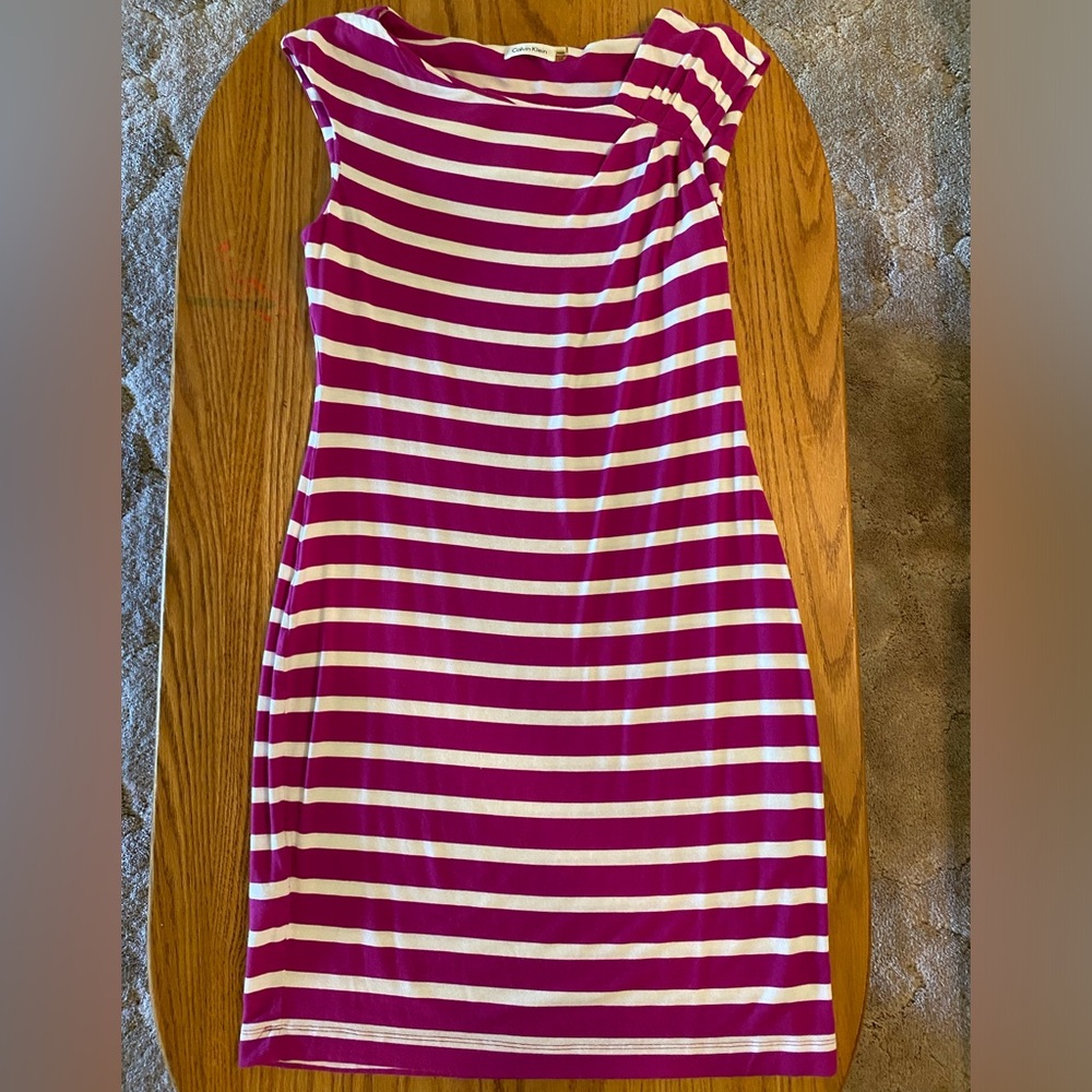 Calvin Klein magenta and White Stripe Sheath Dress 10